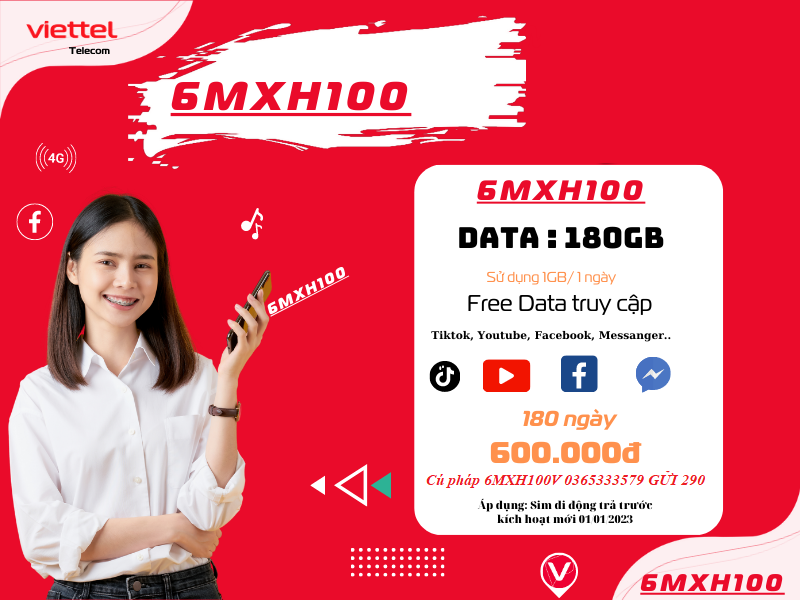 Gói cước 6MXH100V của Viettel Combo siêu khủng cho người dùng 4G 4 Gói cước 6MXH100V của Viettel Combo siêu khủng cho người dùng 4G