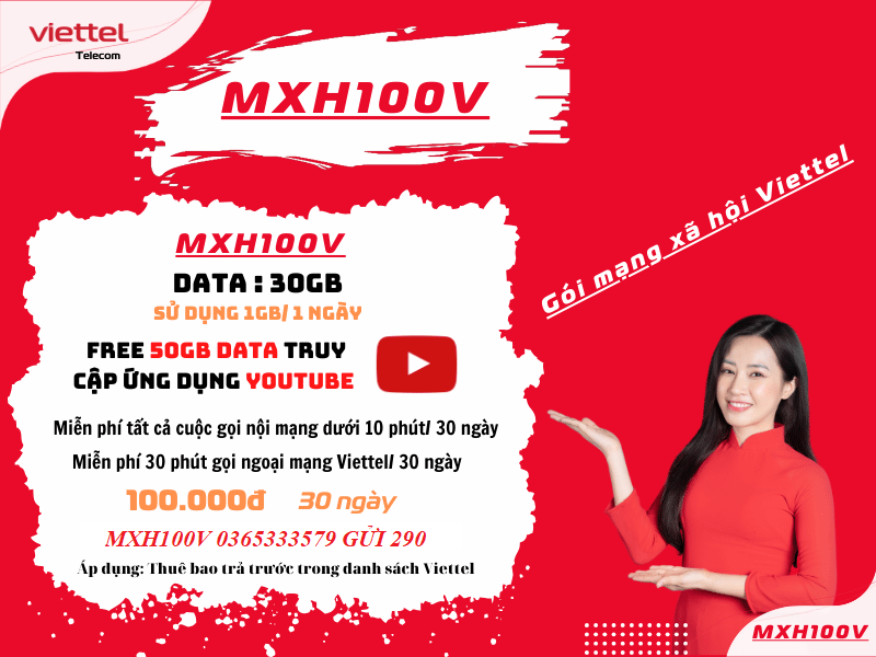 Gói cước MXH100V VIETTEL 5 Gói cước MXH100V VIETTEL
