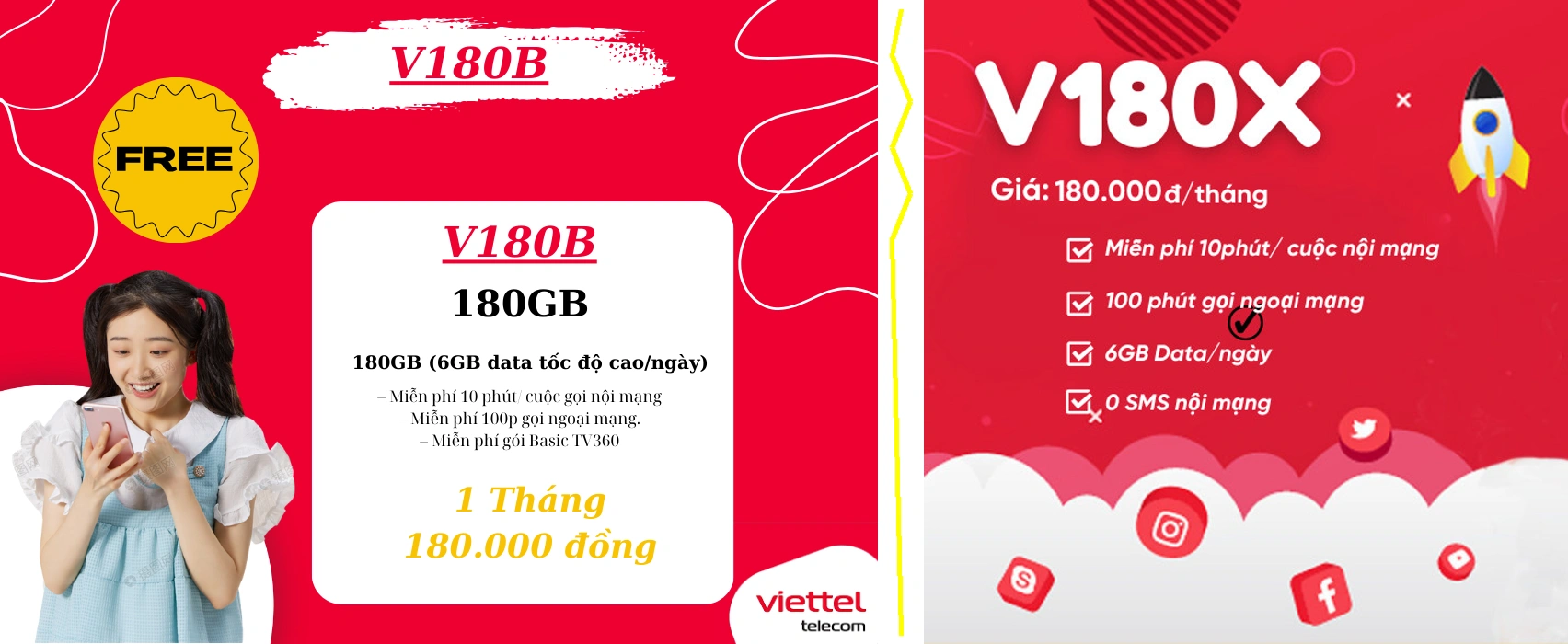 So sánh chi tiết gói cước V180B và V180X Viettel 4 So sánh chi tiết gói cước V180B và V180X Viettel