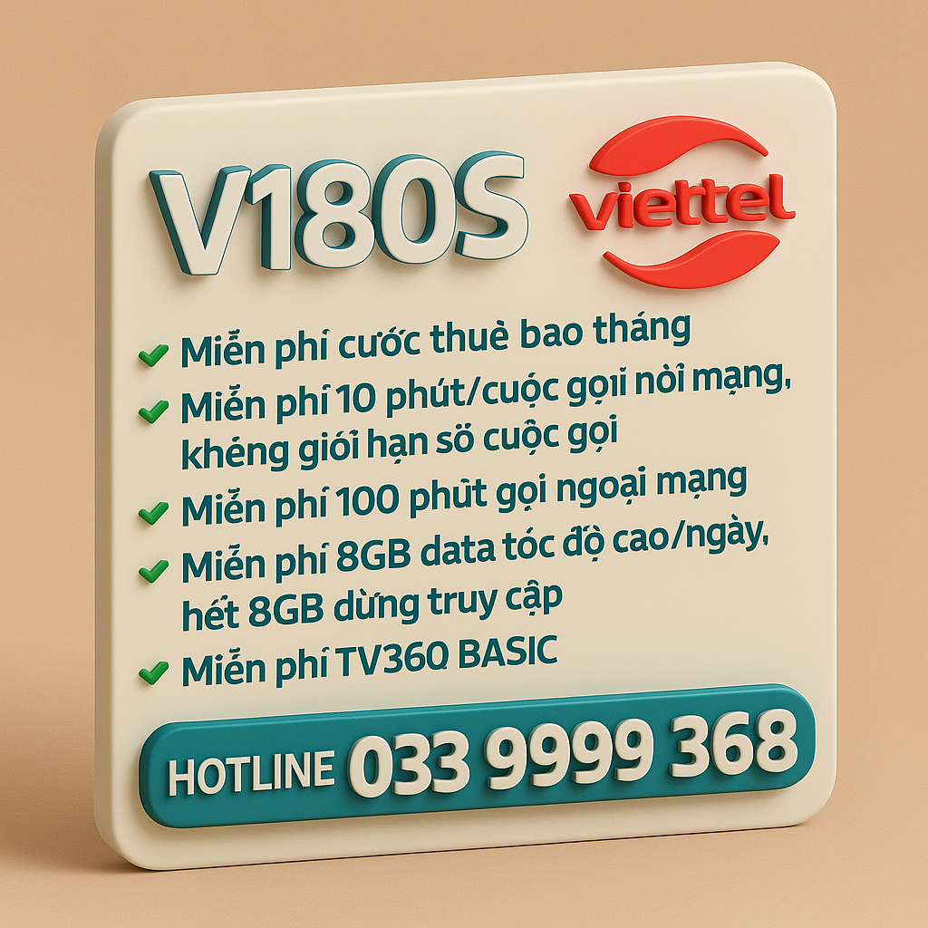 Gói V180S Viettel Gọi nội mạng thoải mái 8GB 1 ngày