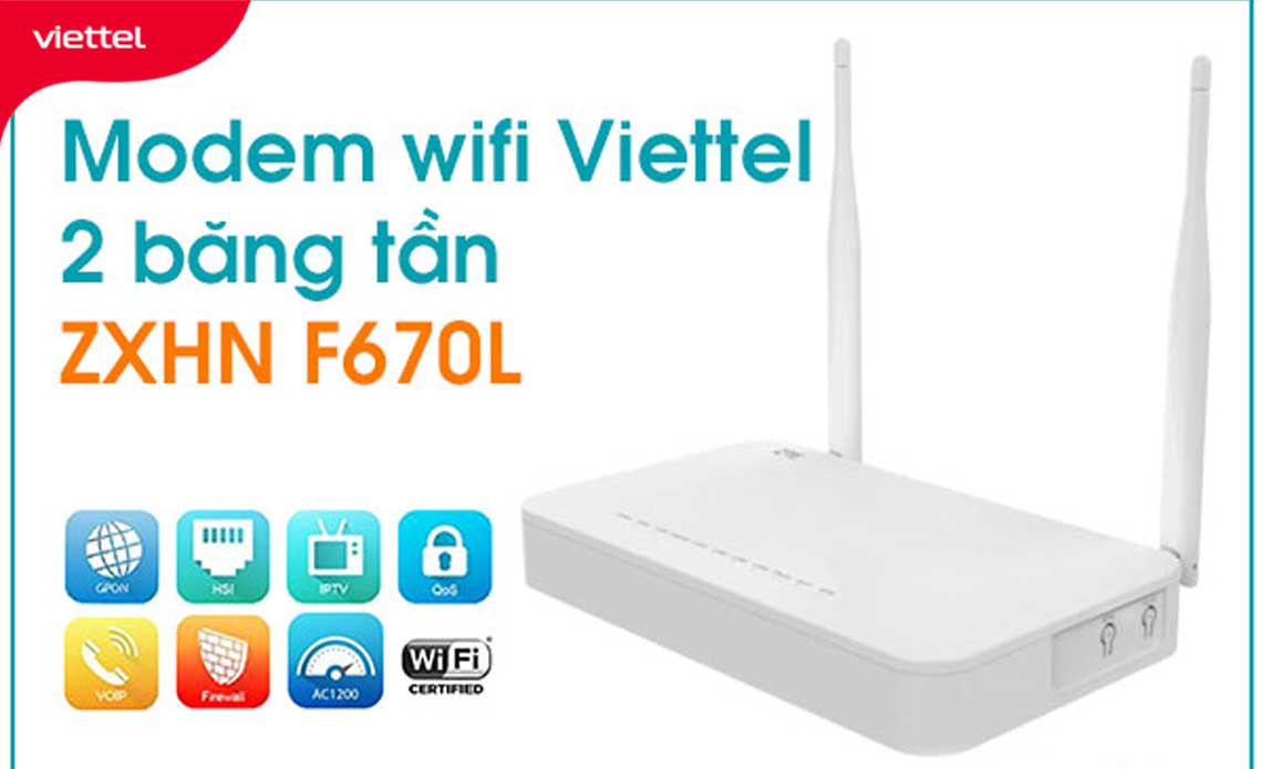 Các loại modem wifi miễn phí khi đăng ký lắp mạng cáp quang Viettel 13 Modem Wifi Viettel Zte Zxhn F670l.